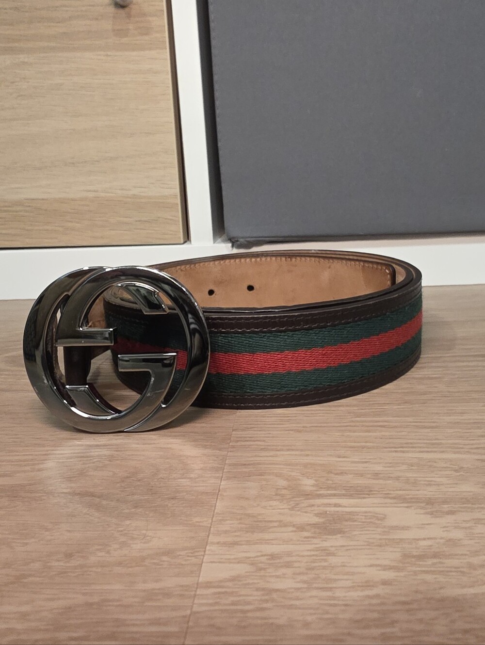 Gucci Green/Red Web Leather Buckle Belt